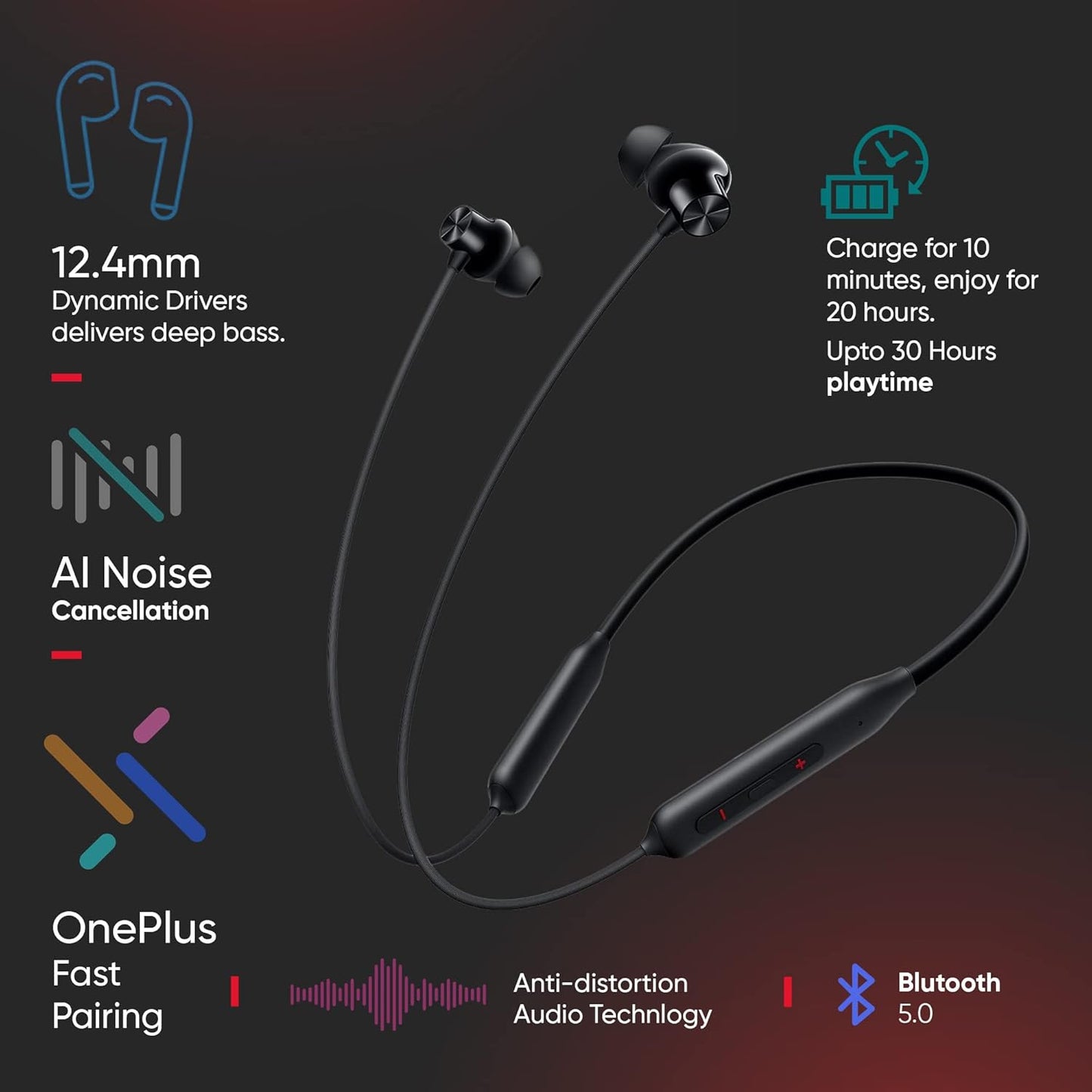 Bullets Z2 Bluetooth Wireless in Ear Earphones with Mic, Bombastic Bass - 12.4 mm Drivers, 10 Mins Charge - 20 Hrs Music, 30 Hrs Battery Life, IP55 Dust and Water Resistant