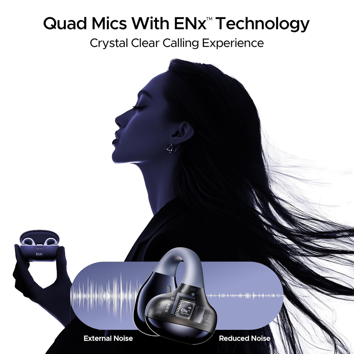 boAt Airdopes Loop Bluetooth in Ear Earbuds W/Clip-On Fit, Air Conduction Tech, 50HRS Battery, 4Mics Enx, Dual EQ Modes, 12Mm Drivers, 40Ms Latency,ASAP Charge,OWS Ear Buds Earphones