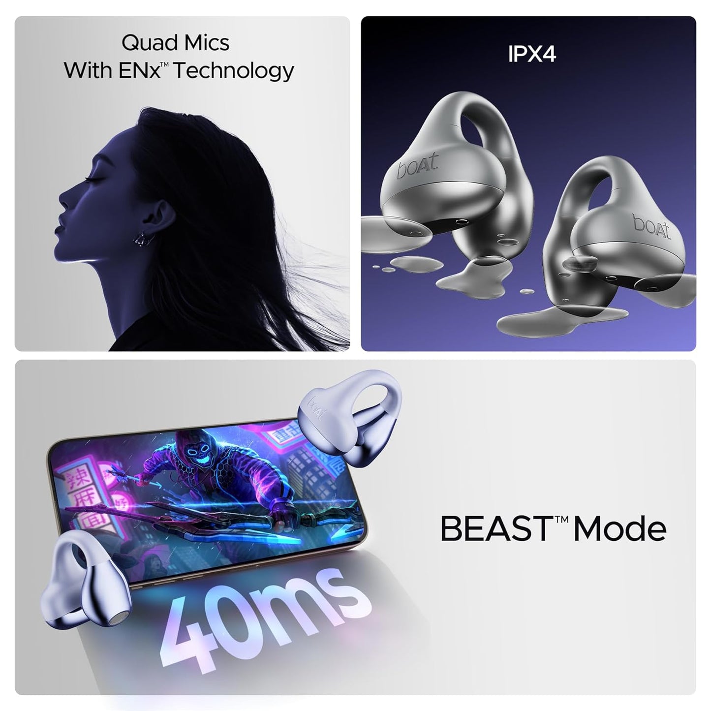 boAt Airdopes Loop Bluetooth in Ear Earbuds W/Clip-On Fit, Air Conduction Tech, 50HRS Battery, 4Mics Enx, Dual EQ Modes, 12Mm Drivers, 40Ms Latency,ASAP Charge,OWS Ear Buds Earphones