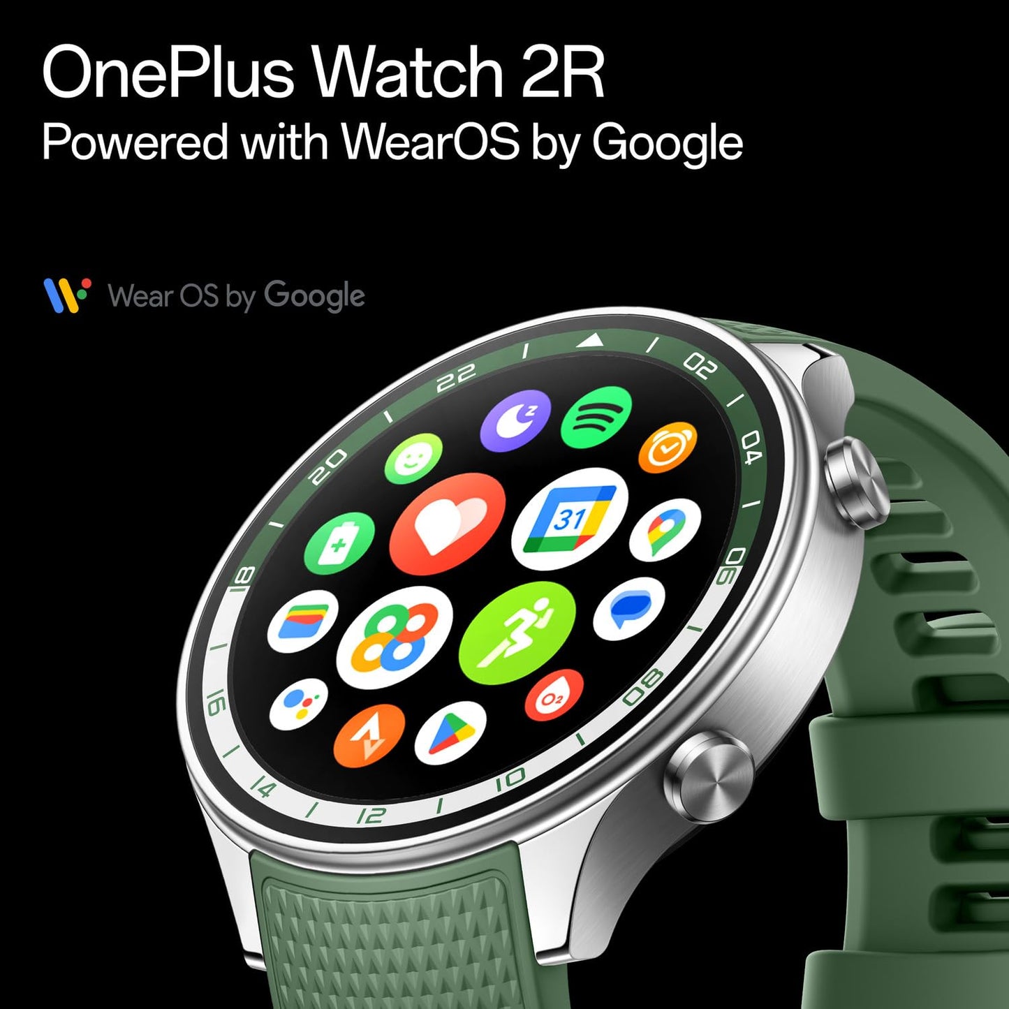 +onePlus Watch 2R with Wear OS 4 by Google,Snapdragon W5 Chipset,Upto 100hrs Battery Life,1.43’’ AMOLED Display,100+ Sports Mode,Dual Frequency GPS,5 ATM,IP68 & BT Calling